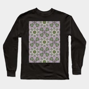 Intricate Green Rounded Triangles on Mauve Background - WelshDesignsTP003 Long Sleeve T-Shirt